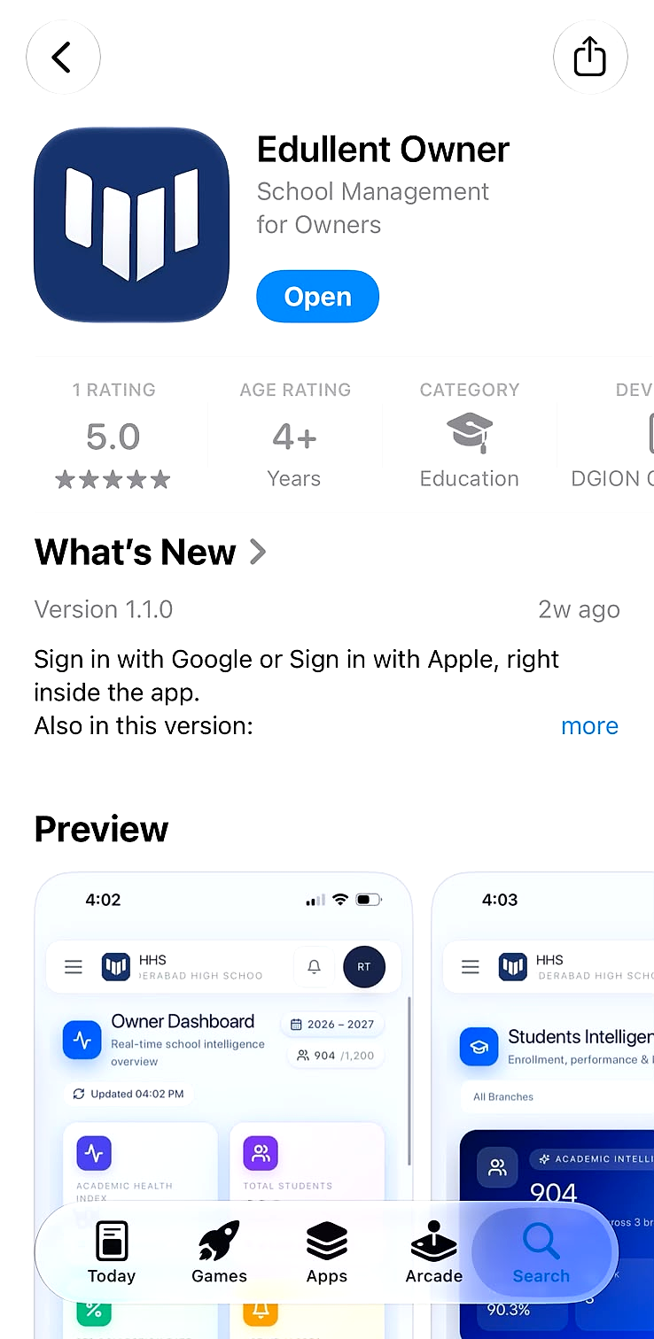 The Edullent Owner app on its Apple App Store listing